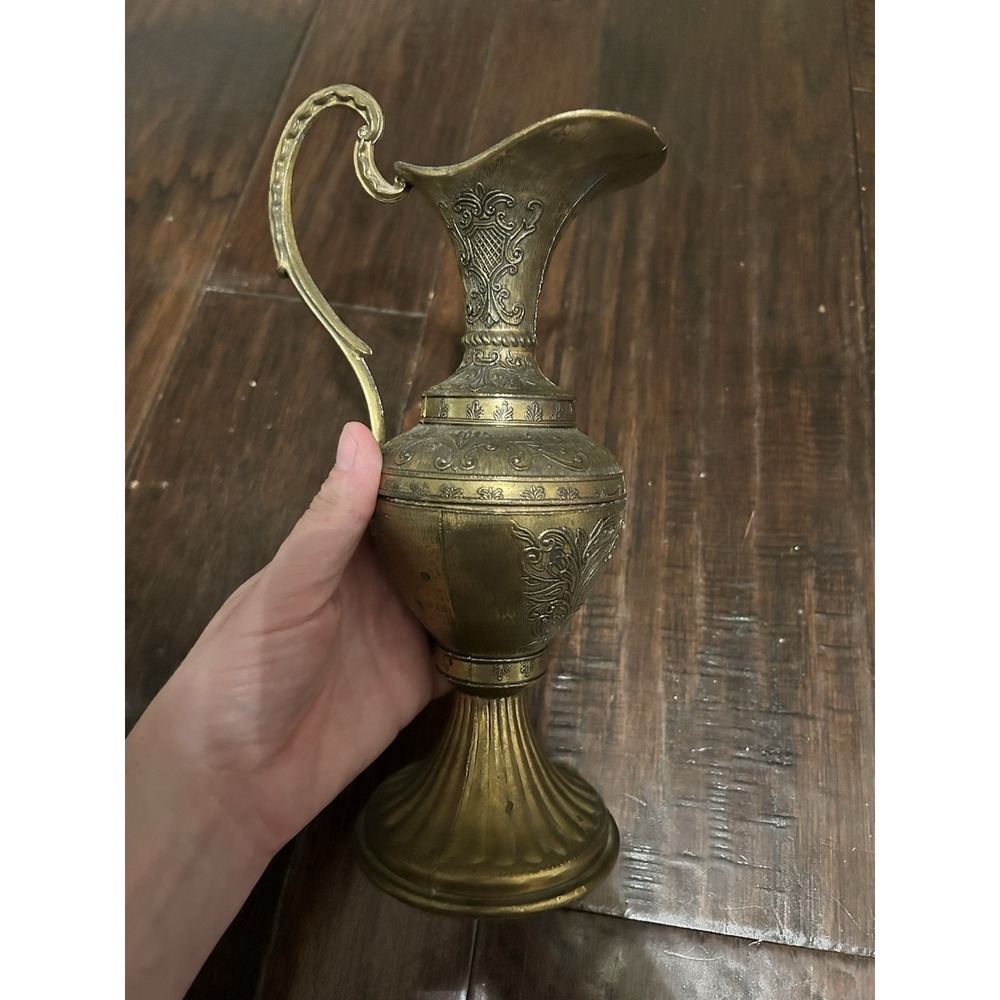 Vintage Vase Pitcher Italian Brass Italy Ornate 8" Modder 0021